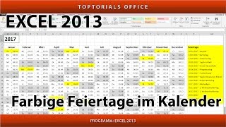 Feiertage im Kalender farbig markieren Microsoft Excel [upl. by Barger]