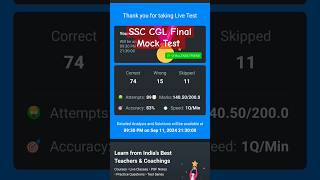 SSC CGL 🎯 Testbook MBT Mock 📚 9 Sept 2024 1st Shift ✅ Marks 140 ssccgl ssc sscchsl [upl. by Ahkeber]