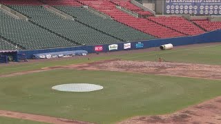 Tarp Problems Force Bisons to Postpone Game [upl. by Sharpe592]