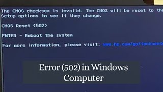 Fixed ✅ CMOS Checksum is invalid Error 502 in Windows HP Dell Acer Lenovo… Computers [upl. by Karlotte]