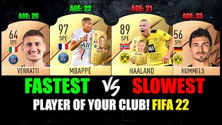 YOUR CLUBS FASTESTSLOWEST PLAYER IN FIFA 22 😱🔥 ft Mbappe Haaland Vinicius… etc [upl. by Osnohpla]