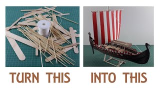 Viking Ship Drakkar Miniature  Popsicle amp Bamboo Sticks Tutorial [upl. by Selig524]