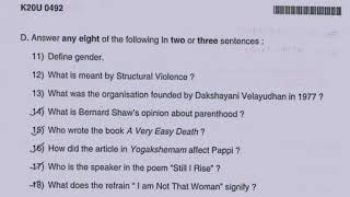 KANNUR UNIVERSITY SECOND SEM COMMON COURSE IN ENGLISH READINGS ON GENDER QUESTION PAPER [upl. by Clorinda]