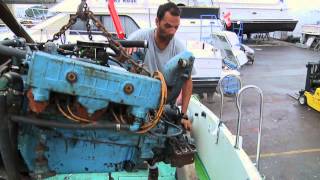 Removing the second 318 Chrysler V8 from a Tollycraft Sportfisher [upl. by Mikeb642]