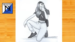 A Attitude sitting Girl Taking a Selfie  StepbyStep Tutorial  Girl drawing easy  Drawing [upl. by Hurlbut990]