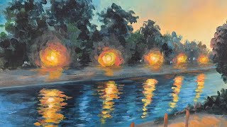 How to Paint Night Water Reflections Acrylic Painting LIVE Tutorial [upl. by Anit]