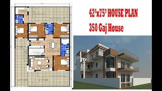 42 X 75 House plan  350 Gaj House plan [upl. by Einnij]