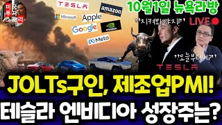 미국주식JOLTS구인 ISM제조업PMI전기차 인공지능 반도체테슬라 엔비디아 구글 애플 아마존 메타 마이크로소프트 팔란티어 SMCI 브로드컴 인텔등 tsla tesla [upl. by Hymie]