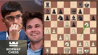 Alirezja Firoujza sacrificed his knight to attack Magnus Carlsen  Norway Chess 2024 [upl. by Ehrlich]