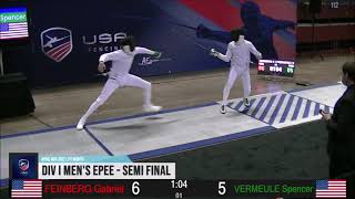 2021 April NAC Mens Epee Semis Feinberg vs Vermeule [upl. by Glenden]