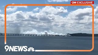 Ukraine Video of drone strike on Kerch bridge [upl. by Lilah365]