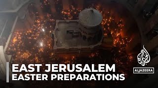 Orthodox Christian worshippers are preparing to mark Easter in occupied east Jerusalem [upl. by Raab]