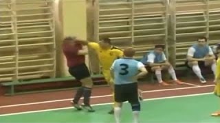 Shoking moment player punches referee after being sent off  Futsal game in Russia [upl. by Alica]