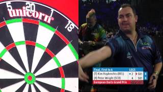 2015 European Darts Grand Prix Final  Kim Huybrechts v Peter Wright [upl. by Lladnik]