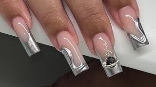 3D French Chrome Planet Charm Acrylic Nails [upl. by Fadil]