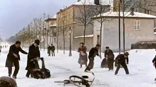 1896 France A Christmas snowball fight filmed by cinema pioneers the Lumiere brothers [upl. by Sally87]