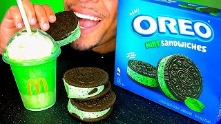 McDonalds OREO Mint Sandwiches Shamrock Milkshake Mukbang Challenge Eating Sounds Sweets Candy ASMR [upl. by Nelad]