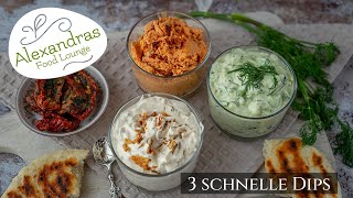 3 schnelle Grill Dips Avocado Tatziki Tomaten Feta französischer Zwiebel Dip dip grillrezepte [upl. by Glinys470]