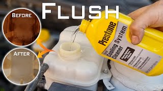 How to do complete coolant flushHow to use prestone radiator flush and cleanerflush Muddy coolant [upl. by Ennaimaj]