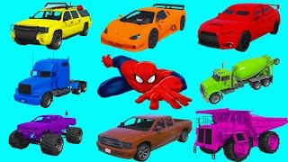 Learning Vehicles Colors with Spiderman Car and Truck Compilation Cartoon for Kids [upl. by Whitnell]