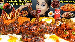 ASMR Spicy SamosaMaggi NoodlesChicken CurryLeg PieceEgg Indian Street Food ASMR Eating Mukbang [upl. by Cynth]