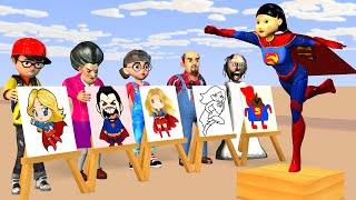 Scary Teacher 3D vs Squid Game Help Nick Draw SuperGirl Squid Game Doll 5 Times Challenge [upl. by Juliette]