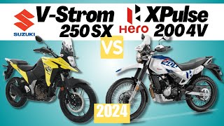 Suzuki V Strom 250 SX vs Hero X Pulse 200 4V  Side by Side Comparison  Specs amp Price  2024 [upl. by Whale]