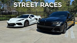 BMW M550i VS C8 CORVETTE STREET RACES C8Cory [upl. by Eimirej224]