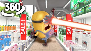 Mega Minions Mel in Supermarket  360° VR [upl. by Ahseet]