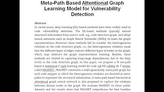 Meta Path Based Attentional Graph Learning Model for Vulnerability Detection [upl. by Billy11]