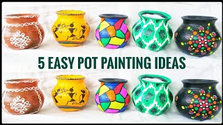 5 Easy pot painting ideas for beginners  Pot decoration ideas  Step by step tutorial [upl. by Russia]