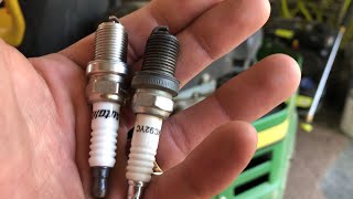 Changing Spark Plugs John Deere Zero Turn Z335E [upl. by Ondine]