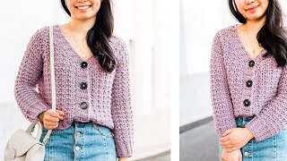 Crochet Chunky Cropped Cardigan with Buttons Free Pattern  Tutorial  For The Frills [upl. by Car]