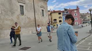 Slovenia Piran Adriatic Sea Walk along the embankment [upl. by Ayrotal]