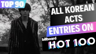 TOP 90 ALL ENTRIES BY KOREAN AND KPOP ARTISTS ON  BILLBOARD HOT 100 [upl. by Lyrrad312]