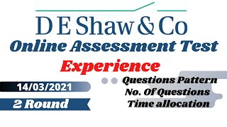 D E Shaw Online Test Experience140321 Financial Researcher 19 LPA [upl. by Nolan944]