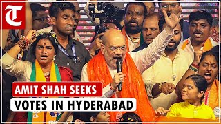 Amit Shah holds roadshow in Hyderabad in support of Madhvi Latha [upl. by Dippold870]