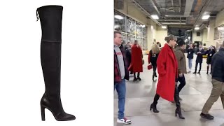 Stuart Weitzman Chic Taylor Swift Rocks ThighHigh Boots at NFL Game [upl. by Atinaujnas342]