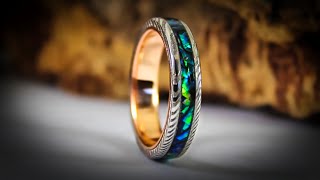 Abalone Damascus Steel amp Rose Gold Ring  ZebranoWoodCraft shorts [upl. by Llednar]