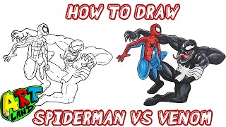 How to Draw SPIDERMAN VS VENOM [upl. by Aitnis596]