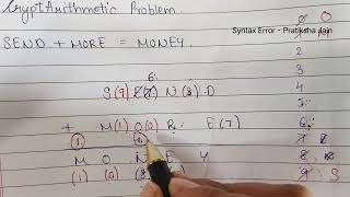 CryptArithmetic Problem in Artificial Intelligence  SEND  MORE  MONEY Solution  Pratiksha Jain [upl. by Ahsircal76]