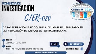 CIER020 CARACTERIZACIÓN FISICOQUÍMICA DEL MATERIAL EMPLEADO EN LA FABRICACIÓN DE TABIQUE EN FORMA [upl. by Suertemed]