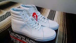 Vans Classic Sk8Hi quotTrue Whitequot Review Canvas Leather [upl. by Landrum690]