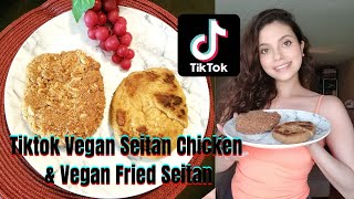 Trying Viral Tiktok Seitan  Vegan Fried Seitan chicken [upl. by Acimahs]