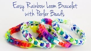 Easy Rainbow Loom Bracelet with Perler Beads Tutorial [upl. by Wylde478]