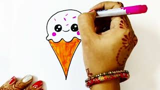 How To Draw Cute Ice Cream Cone Step By Step Draw amp Colour with Me howtodraw theartandcraftroom [upl. by Reginnej]