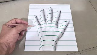 easy 3d drawing hand on paper for beginners [upl. by Ahsaercal]