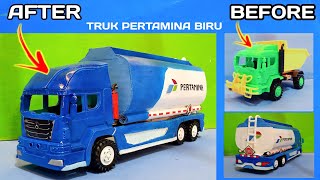 MODIF TRUK PLASTIK Jadi Truk Pertamina Biru  truk mercedes benz [upl. by Ybreh]