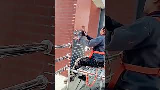 Exterior wall brick red latex paint decoration process [upl. by Ataga]