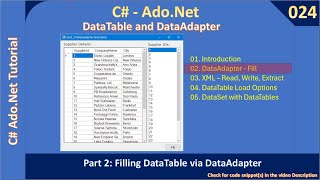 024 Data Adapter Part 2 Filling DataTable via DataAdapter Ado Net Tutorial 024 [upl. by Airak]